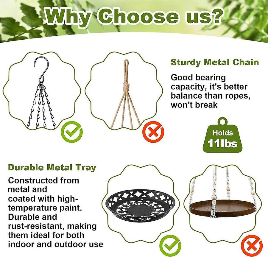 3 Pack Plant Hanger, 12 Inch Metal Hanging Planter for Indoor Outdoor Plants, Decorative Hanging Pla