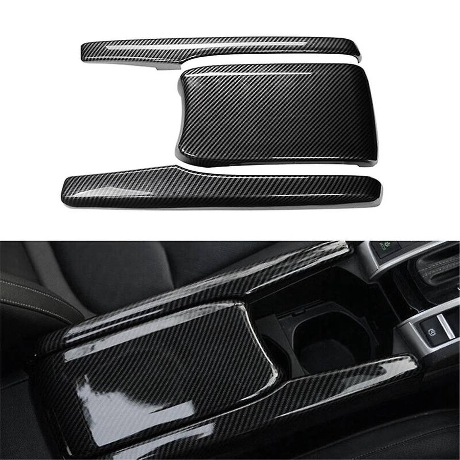 3 Pcs Car Abs Carbon Fiber Central Armrest Box Panel Cover for 2016- 2021 Accessories Interior Parts