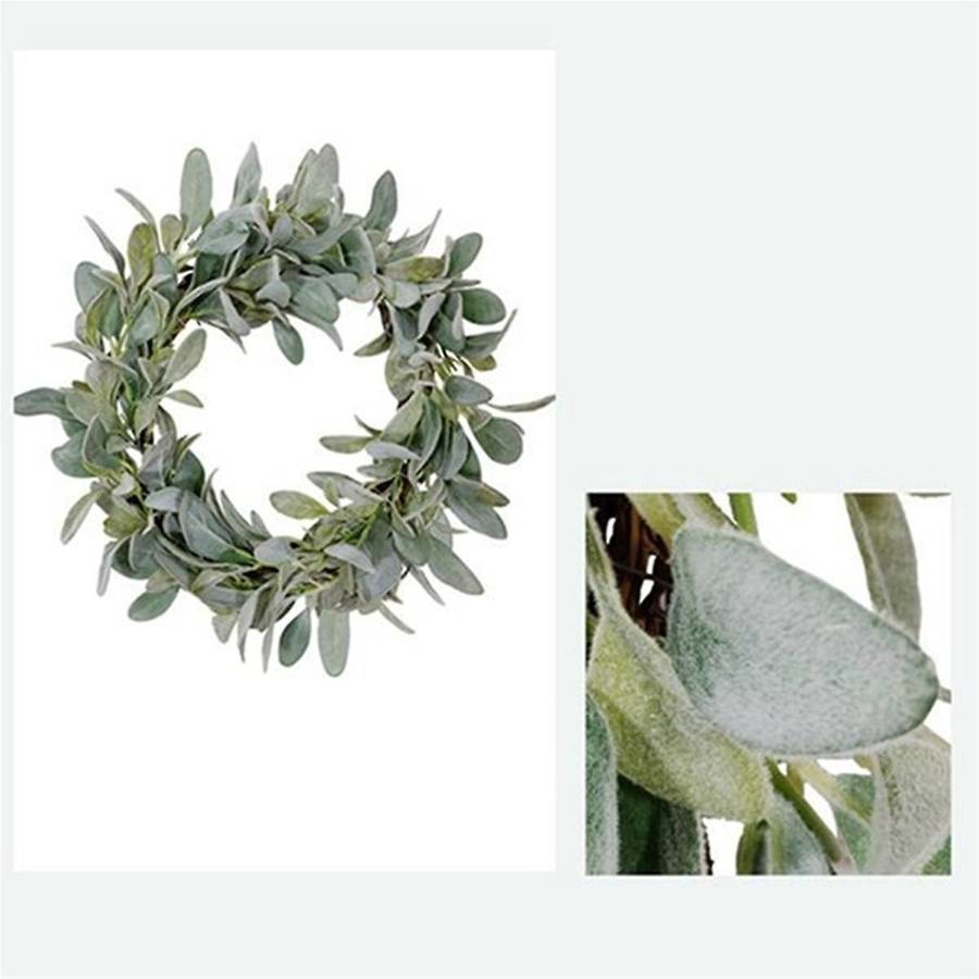 3 Pcs Spring Flocked Lambs Ear Wreath, Year Round Everyday Foliage Wreath On Grapevine Base with Gre