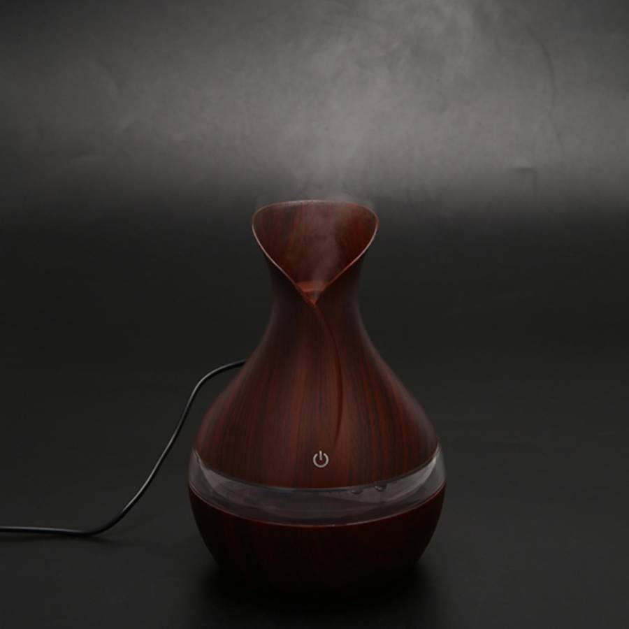 300 Ml Ultrasonic Air Humidifier Essential Oil Diffuser with Wood Grain 7 Color Changing Led Lights