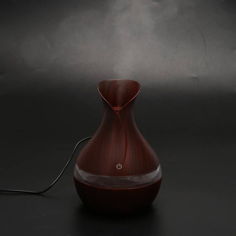 300 Ml Ultrasonic Air Humidifier Essential Oil Diffuser with Wood Grain 7 Color Changing Led Lights