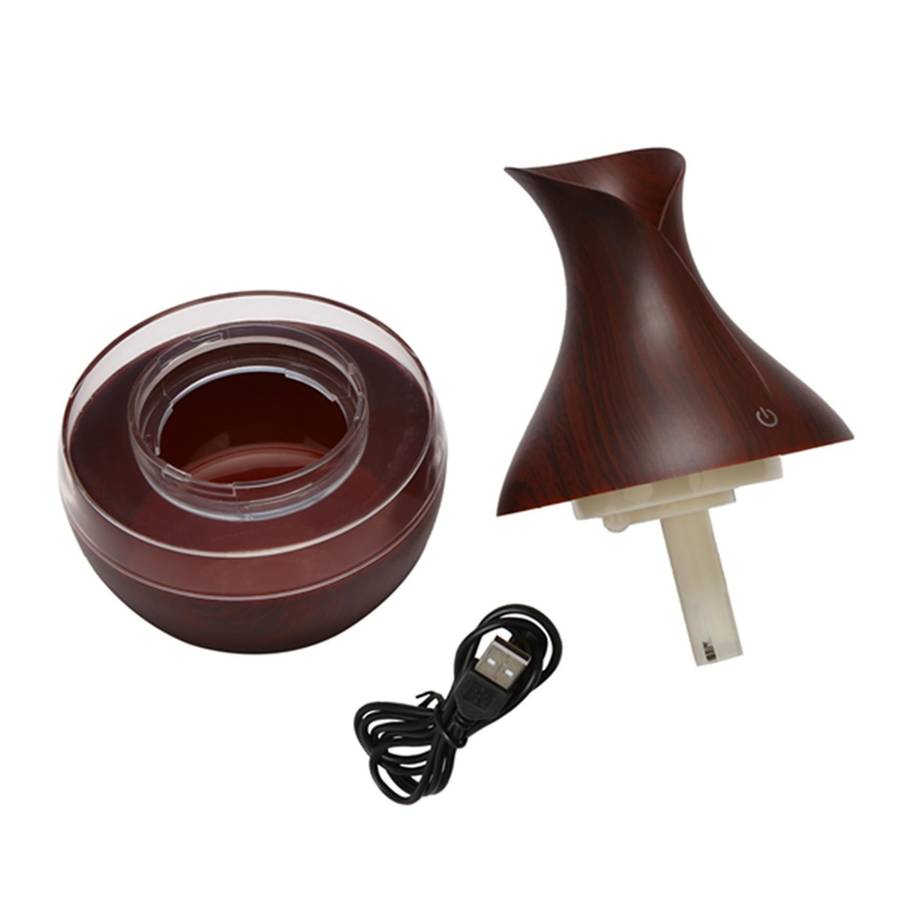 300 Ml Ultrasonic Air Humidifier Essential Oil Diffuser with Wood Grain 7 Color Changing Led Lights