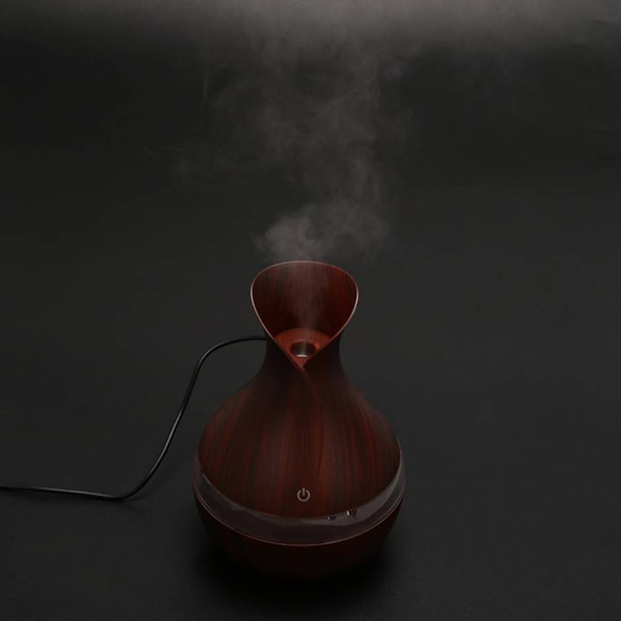 300 Ml Ultrasonic Air Humidifier Essential Oil Diffuser with Wood Grain 7 Color Changing Led Lights