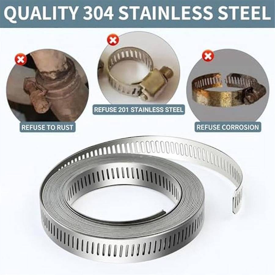 304 Stainless Steel Hose Clamps-for Diy, Cut-to-fit 19.5 Ft Strap+15 Fasteners Kit Adjustable Worm