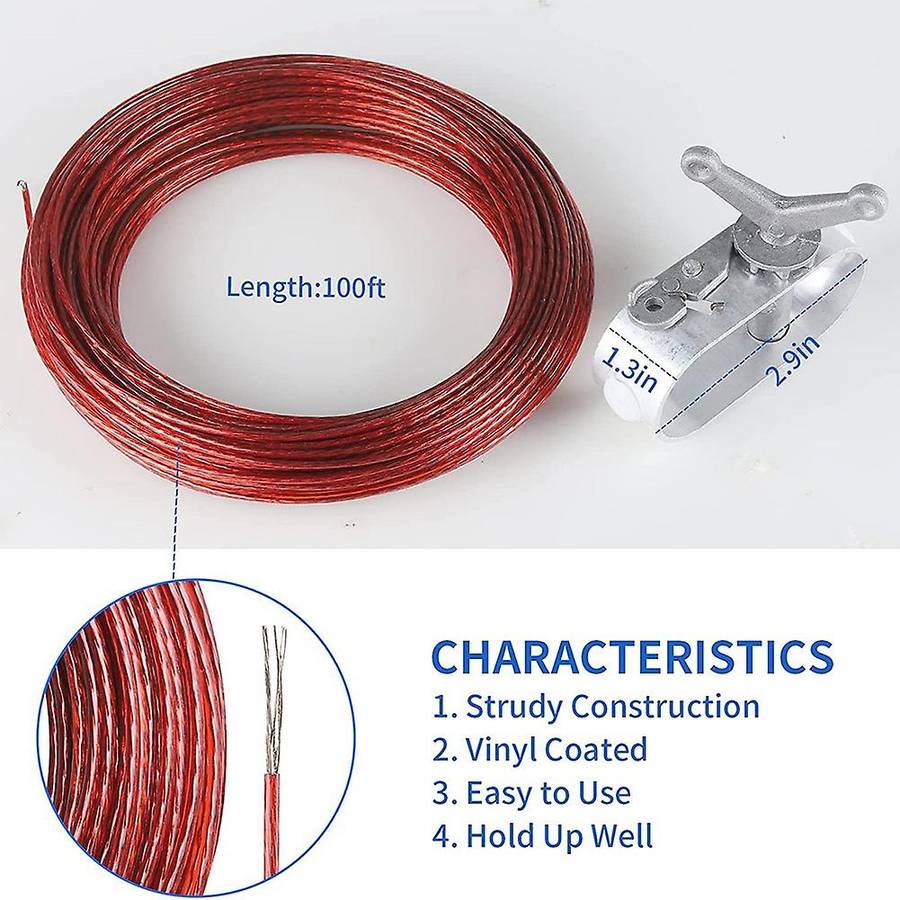 30M Swimming Pool Cover Cable & Winch Kit,Pool Cover Cable and Ratchet for Swimming Pool Covers,30M