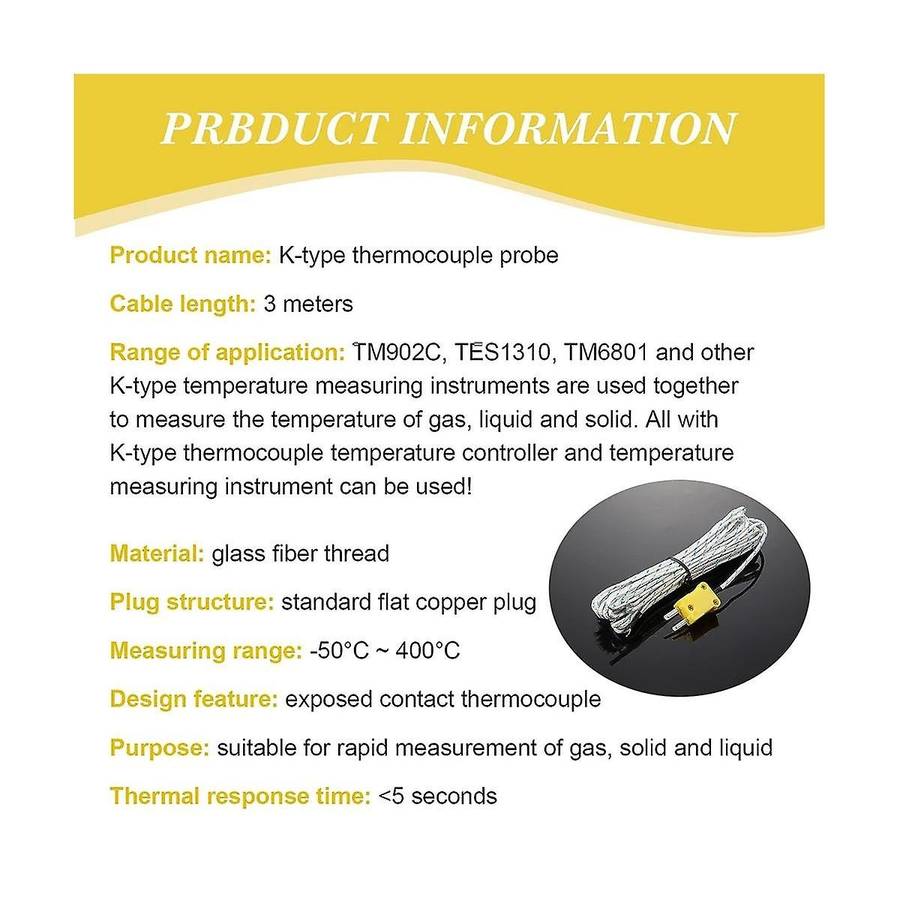 30Pcs 3Meters K Type Mini-Connector Thermocouple Temperature Probe Sensor Temperature Sensing Line f