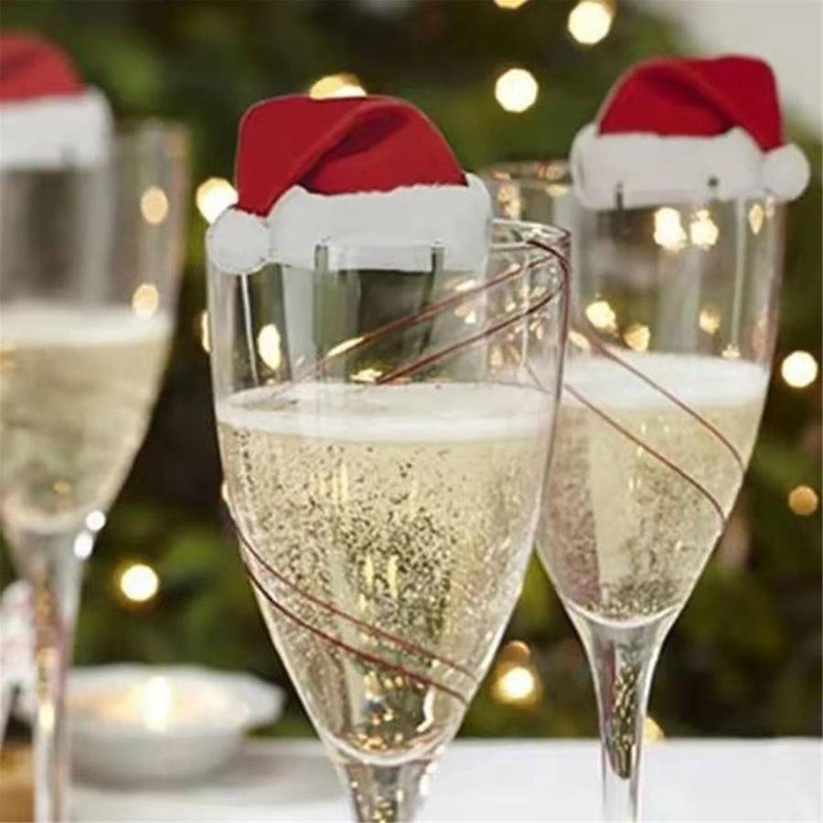 30pcs Christmas Cup Card Santa Hat Wine Glass Decor Ornaments Navidad New Year Gift Christmas Decora