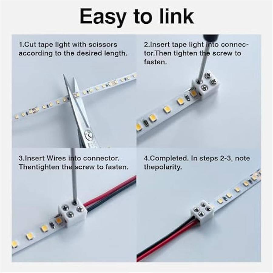 30PCS Led Strip Light Connectors Solderless 2Pin 8mm LED Connectors Strip to Wire for 5-24v Single C