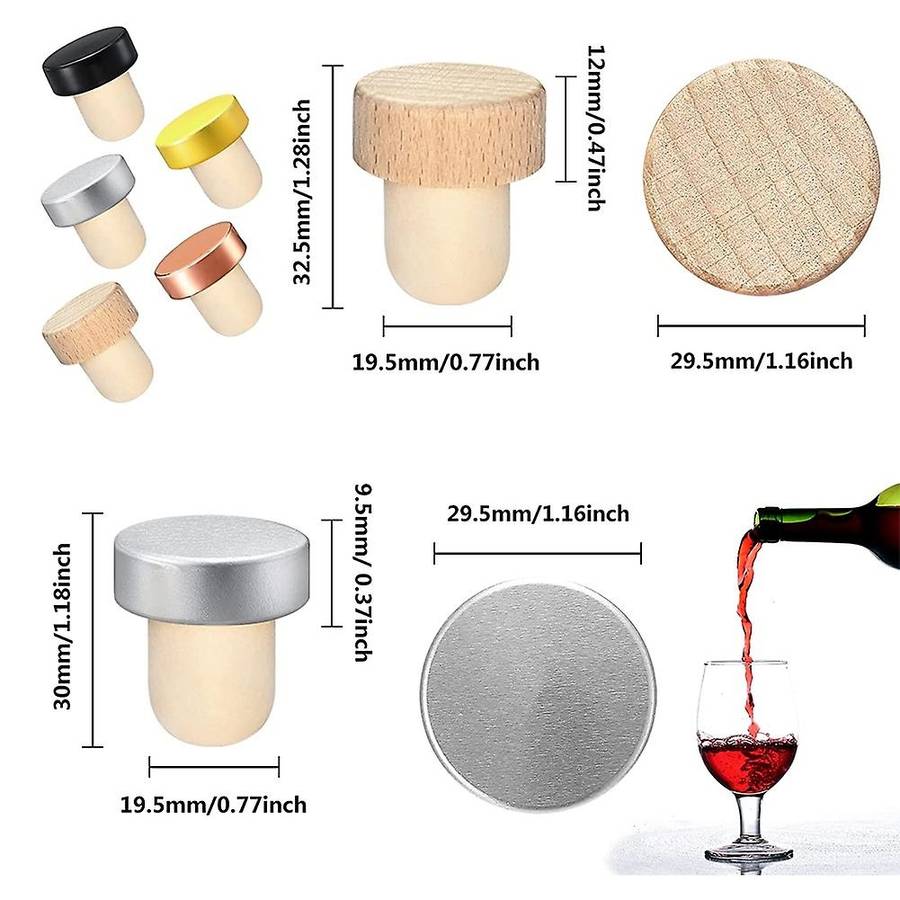 30pcs Wine Bottle Cork Stopper T Shaped Wine Stopper Tasting Cork Replacement Reusable Cork Glass B