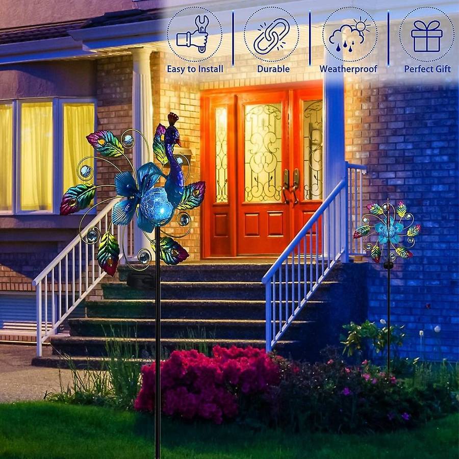 35 Inch Solar Wind Outdoor Metal Kinetic Wind Decor Wind Sculpture Garden Stake Lights