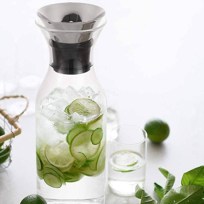 35 Glass Carafe with Stainless Steel Silicone Flip-top Lid - Glass Water Pitcher Fridge Ice Tea Mak