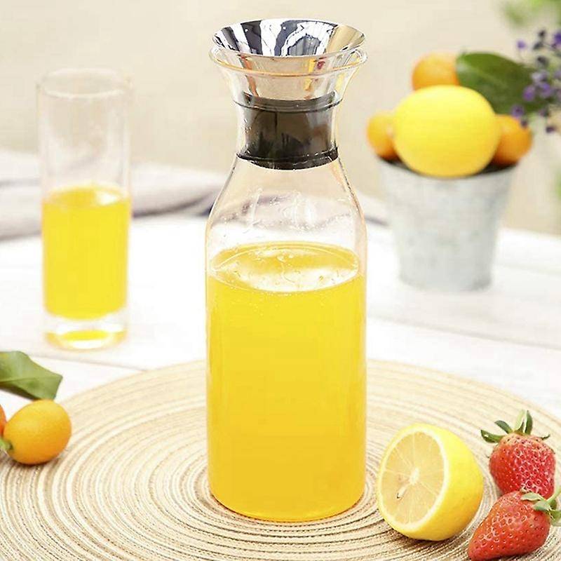 35 Glass Carafe with Stainless Steel Silicone Flip-top Lid - Glass Water Pitcher Fridge Ice Tea Mak