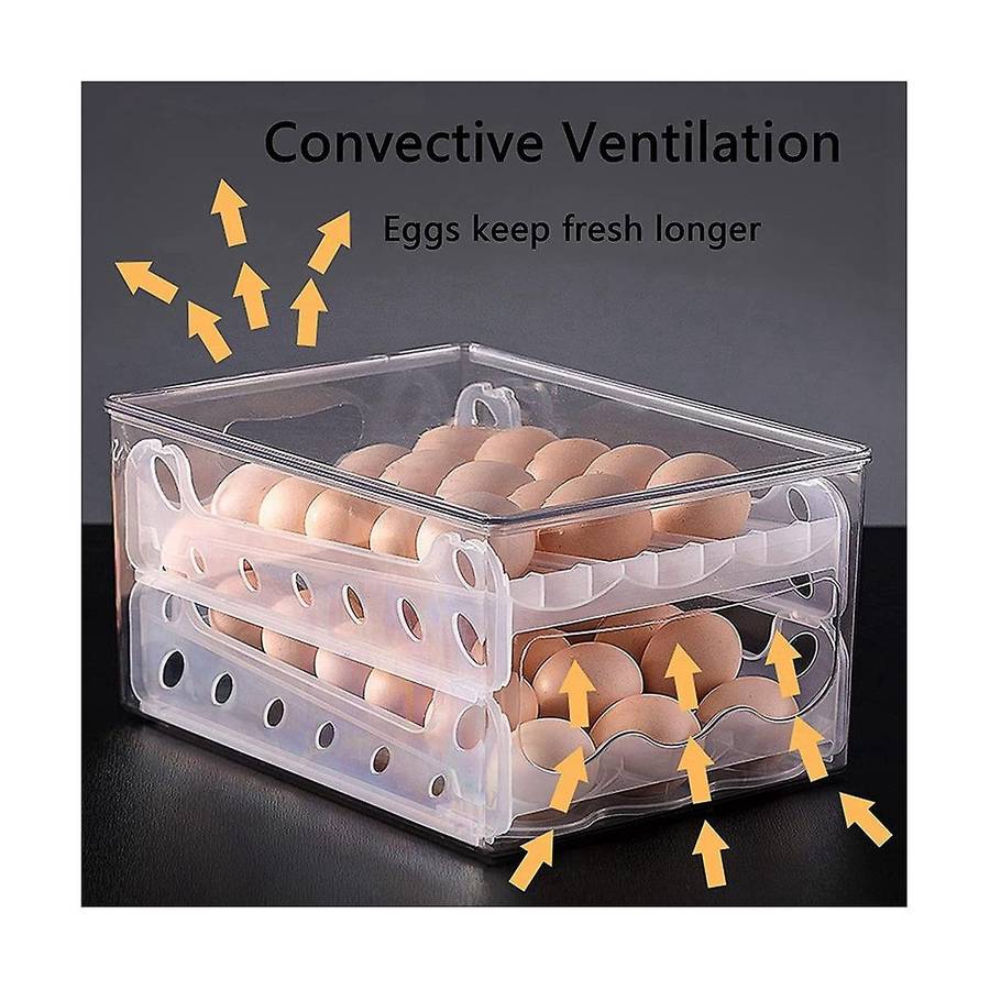 36 Grid Egg Container , 2 Layer Sliding Egg Storage Box for Fridge, Clear Plastic Refrigerator Egg