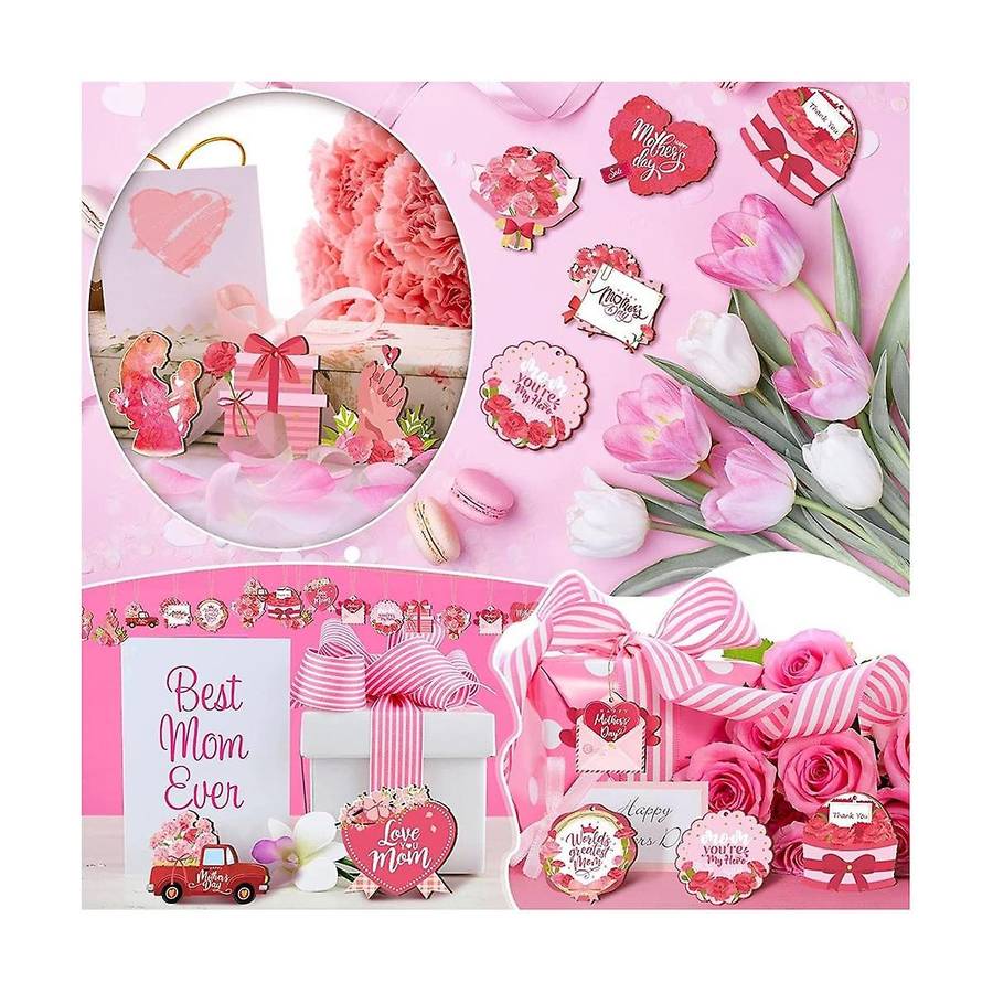 36pcs Wooden Hanging Decorations Mother's Day Decoration Signs Hanging Charms Decoration Tags Gift