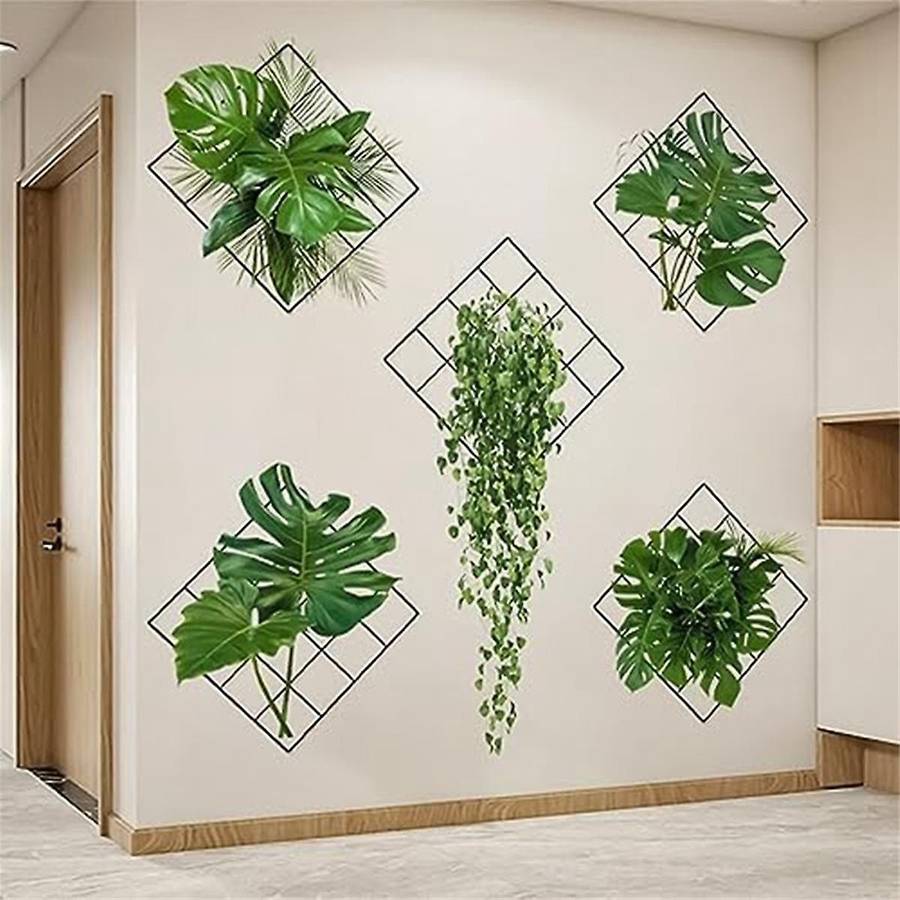 3d Green Plant Wall Sticker, Tropical Plants In Pots Decal for Kitchen Bedroom Bathroom Door Window