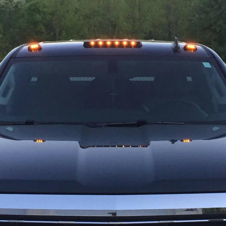 3Pc Full Amber LED Cab Roof Marker Light Assy for 07-Up 2500HD 3500HD