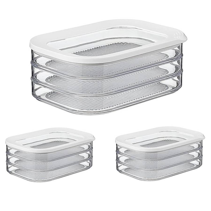 3PCS 1.6L with 3 Tier Meat Pieces Storage Box Airtight Lid Dishwasher Safe 3Layer Crisper
