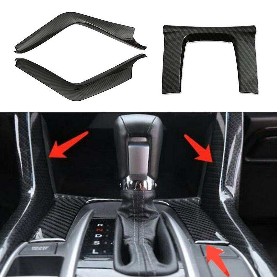 3PCS Gear Shift Panel Cover Trim Gear Shift Side Frame for 10Th Gen 2016-2018 Carbon Fiber