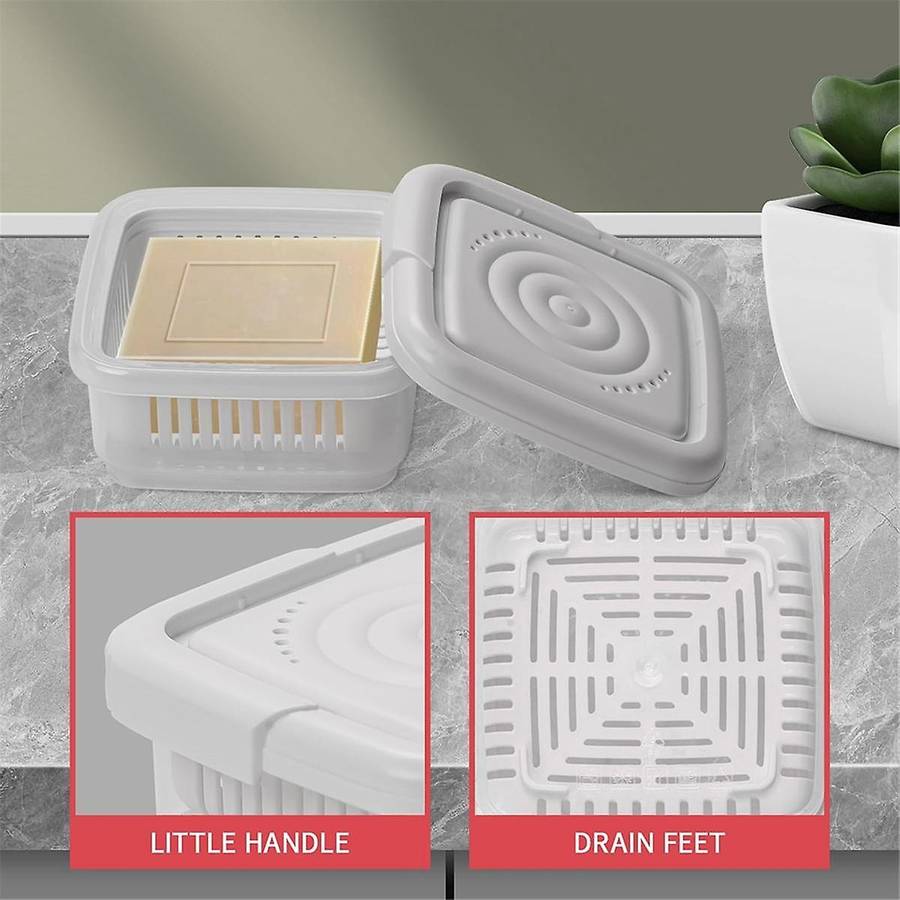 3pcs Green Onion Crisper Kitchen Refrigerator Plastic Drain Box Square Soap Dish Food Seal Box