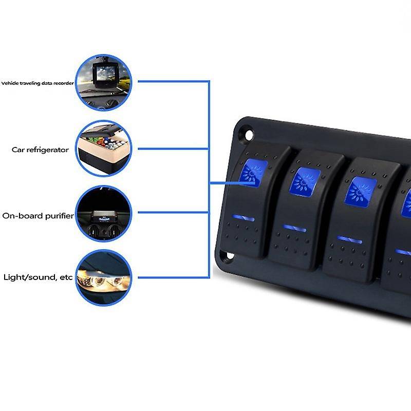 4 Gang 12V 24V Universal Marine Rocker Switch Panel Waterproof RV Yacht Marine Boat Car Light ON/OFF