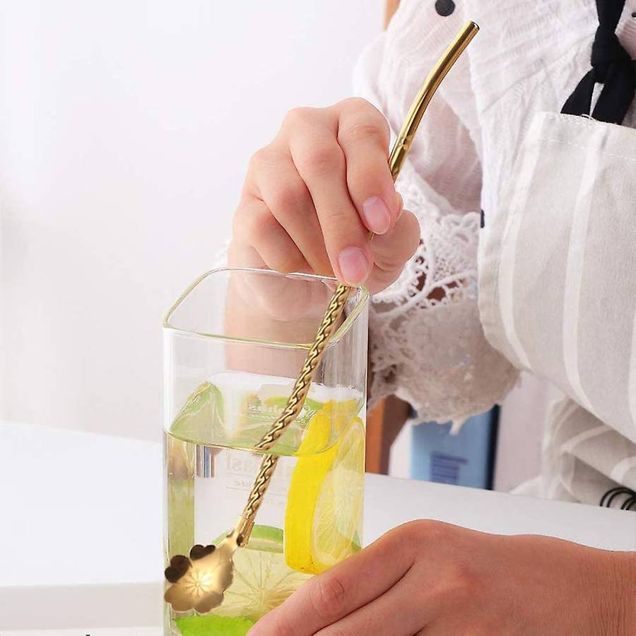4 Pcs 2 in 1 Stainless Steel Straws Spoon,Reusable Tea Strainer,for Coffee,Tea,,Cocktail(with 2 Clea