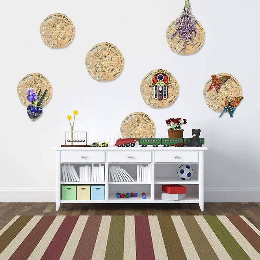 4 Pcs Bamboo Paper Plate Holder-10 Inch Round Woven Compatible Picnic Party