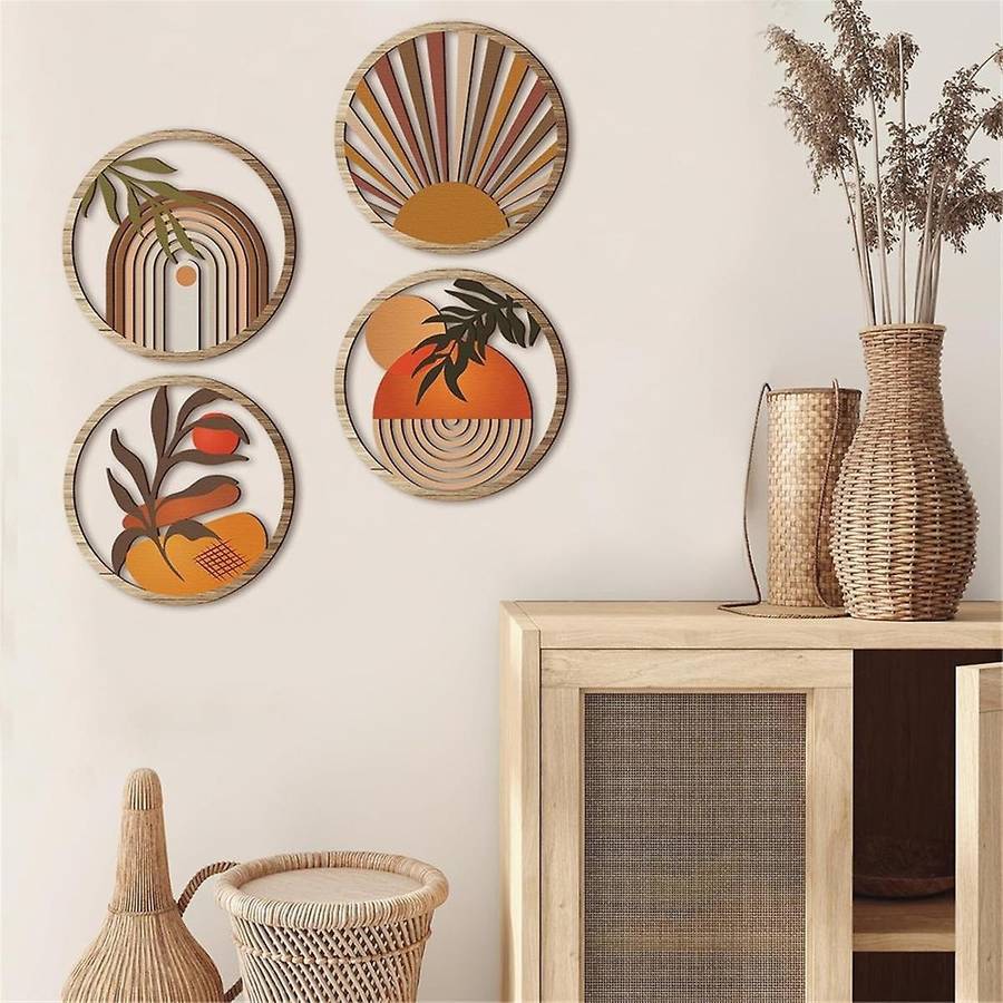 4 Pcs Boho Wall Art Wooden Wall Decor Hanging Art Nursery Wall Decor Farmhouse Geometric Hanging Dec
