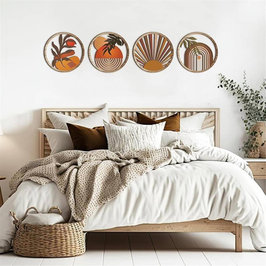 4 Pcs Boho Wall Art Wooden Wall Decor Hanging Art Nursery Wall Decor Farmhouse Geometric Hanging Dec