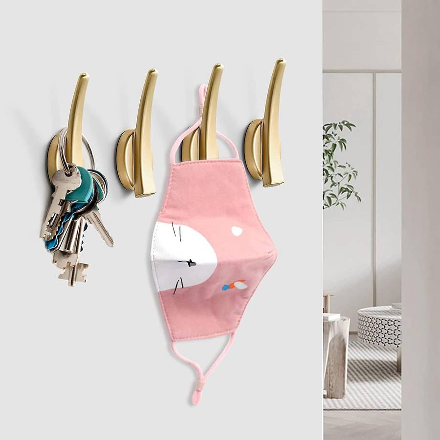 4 PCS Coat Hooks Gold Heavy Duty Single Hooks Towel Hooks for Bathrooms Kitchen