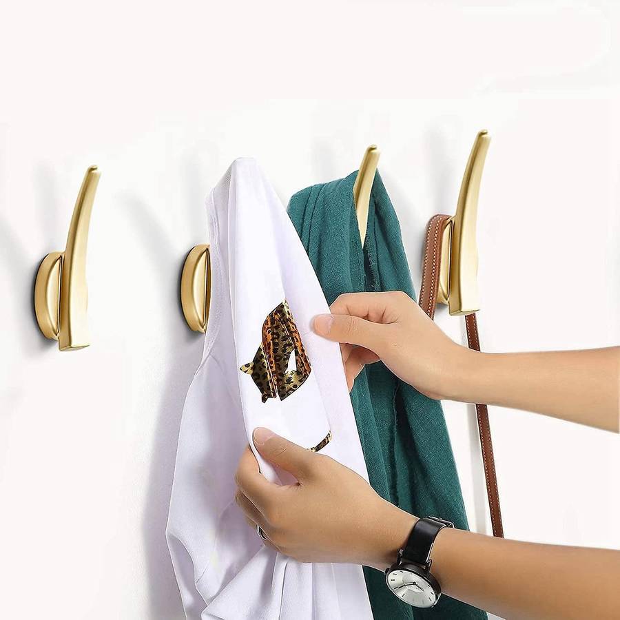 4 PCS Coat Hooks Gold Heavy Duty Single Hooks Towel Hooks for Bathrooms Kitchen