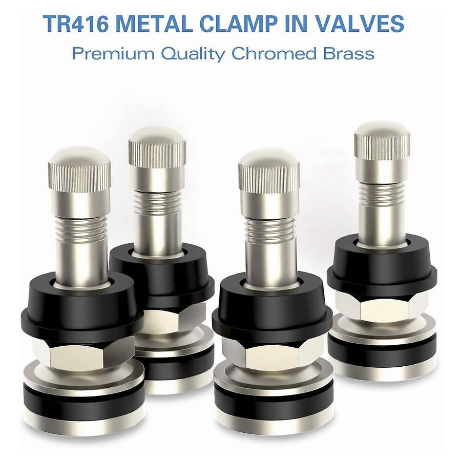4 Pcs TR416 Metal Valve Stems Outer Mount Fits .453 & .625Inch Rim Holes Long 1 1/2Inch , Silver