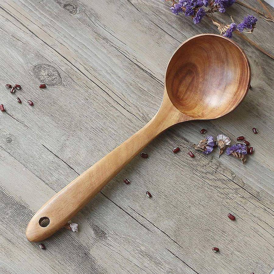 4 Pcs Wooden Utensils,Kitchen Cooking Utensil for Non Stick,Teak Wood Spoons Spatula Ladle Colander,