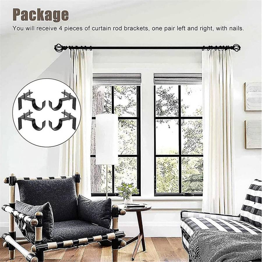 4 Pieces Bracket Hanging Curtain Rod Bracket Single Hook Right Side Window Frame Decoration for Liv