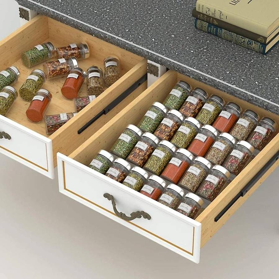 4 Tier Spice Drawer Organizer Seasoning Bottle Storage Rack Under Desk Drawer Hidden Kitchen Supplie