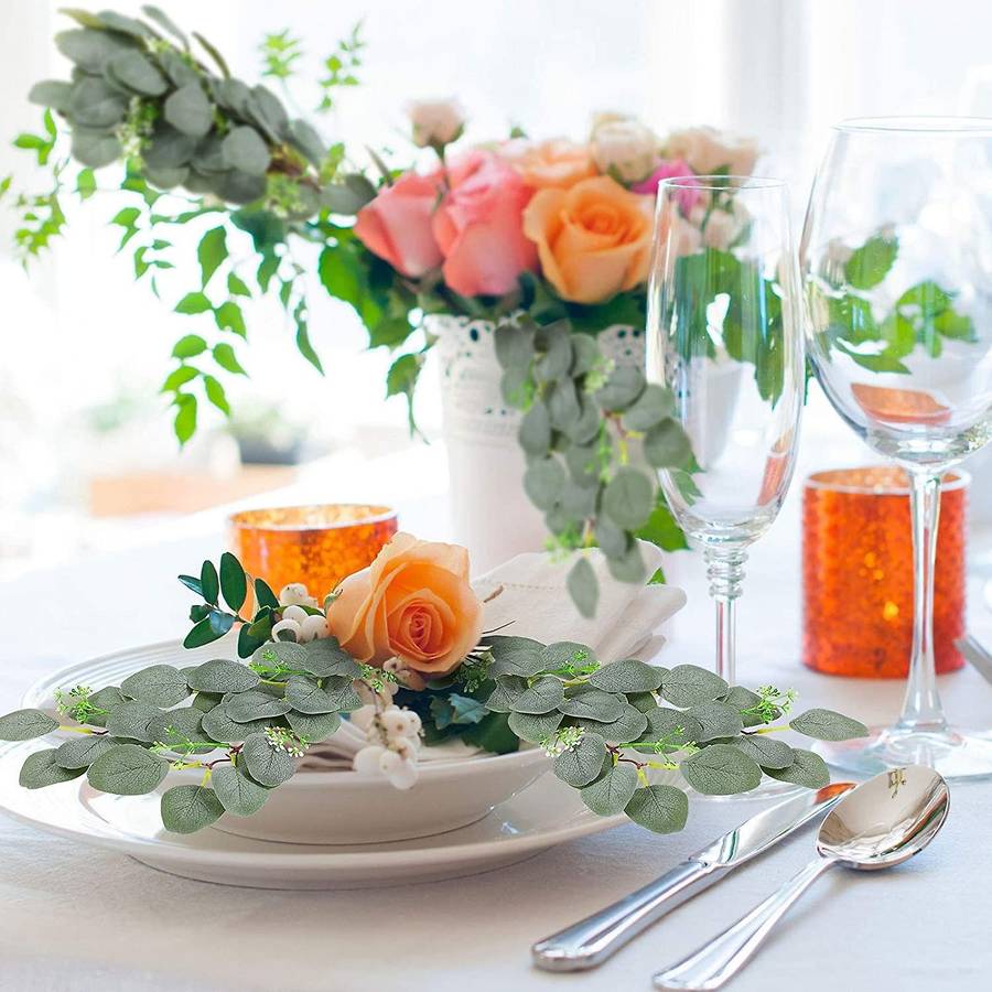 40 Pieces Artificial Eucalyptus Leaves Greenery Stems Branches with Fruit, Silver Dollar Dried Plant