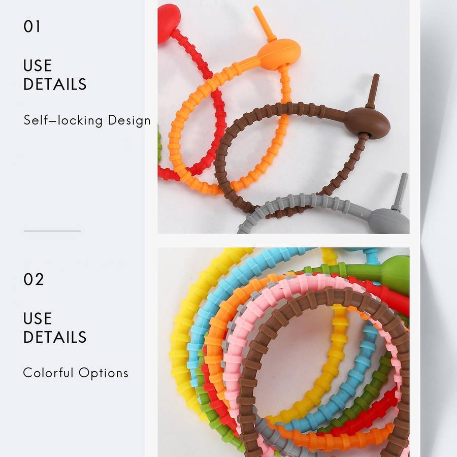 40Pcs Colorful Silicone Ties Bag ,Cable Straps, Bread Tie, Reusable Rubber Twist Tie, All-Purpose Si