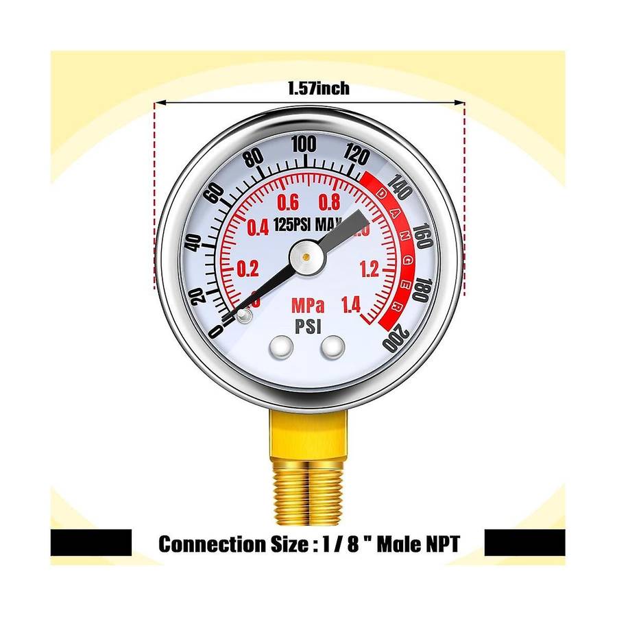 4pcs 0-200 Psi Air Pressure Gauge 1/8in Male Npt Connection Air Gauge Lower Side Mount 1.57in Dial A