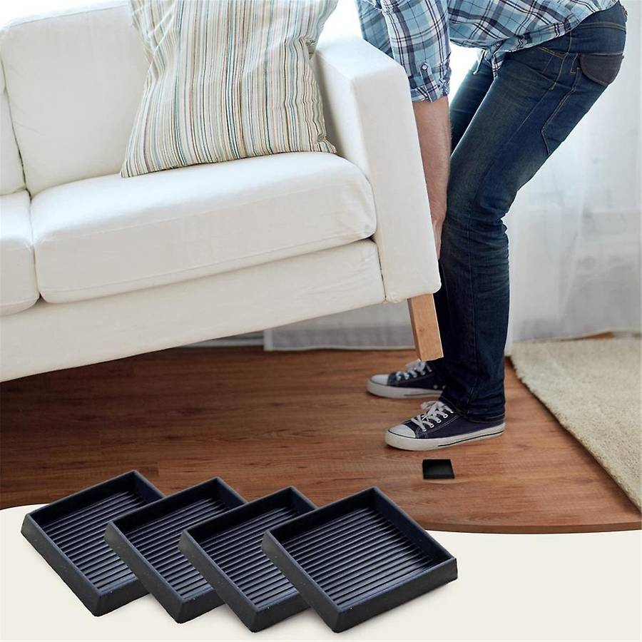 4Pcs Anti- Furniture Pads- 2x2In Square Rubber Anti Skid Caster Cups, Leg Coasters-Couch, Chair, Bed