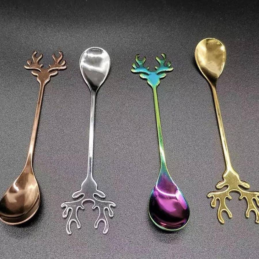 4Pcs Antlers Shape Stainless Steel Coffee Spoon Dessert Spoon Ice Christmas Antlers Tea Tiny Stirrin