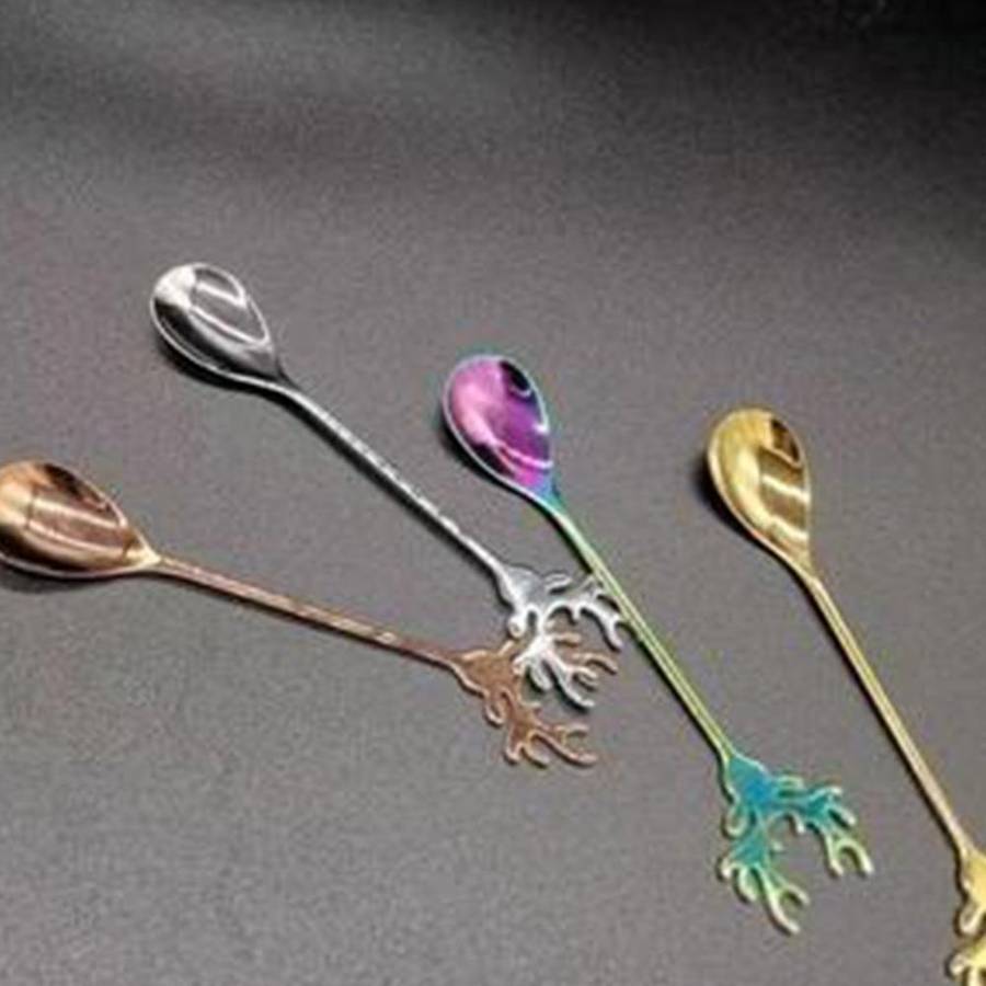 4Pcs Antlers Shape Stainless Steel Coffee Spoon Dessert Spoon Ice Christmas Antlers Tea Tiny Stirrin