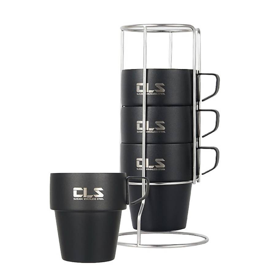 4Pcs Camping Cups Set Stackable Drinking Water Cups Coffee Mug with Cup Holder for Outdoors Camping