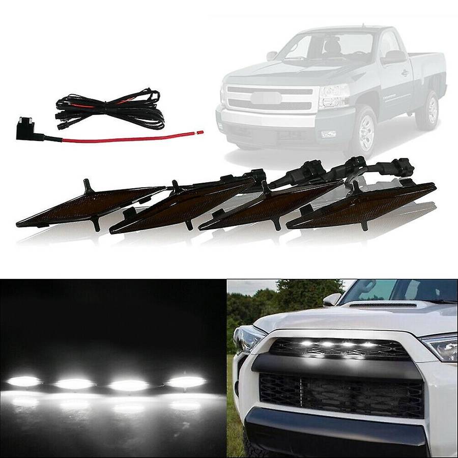 4PCS Car Smoked Lens Front Grille Amber LED Lights Kit for 4Runner 2014-2019