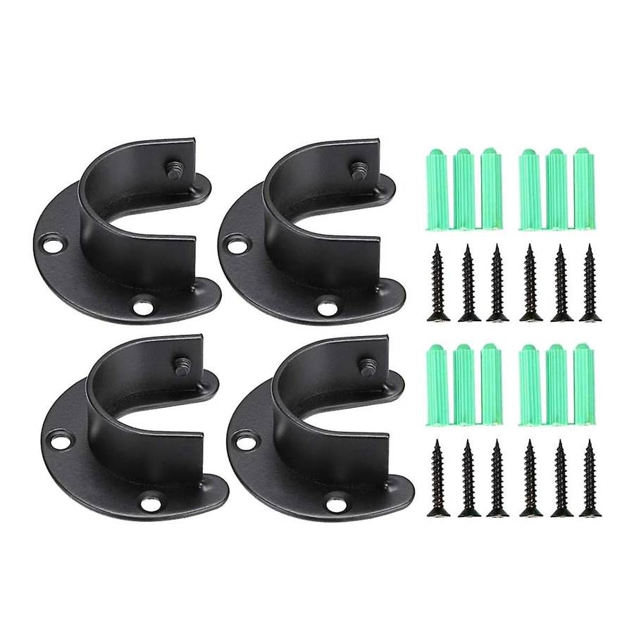 4pcs Closet Rod Brackets Support Flange Holders with Screws U Shaped Wardrobe Bracket Pole Socket En