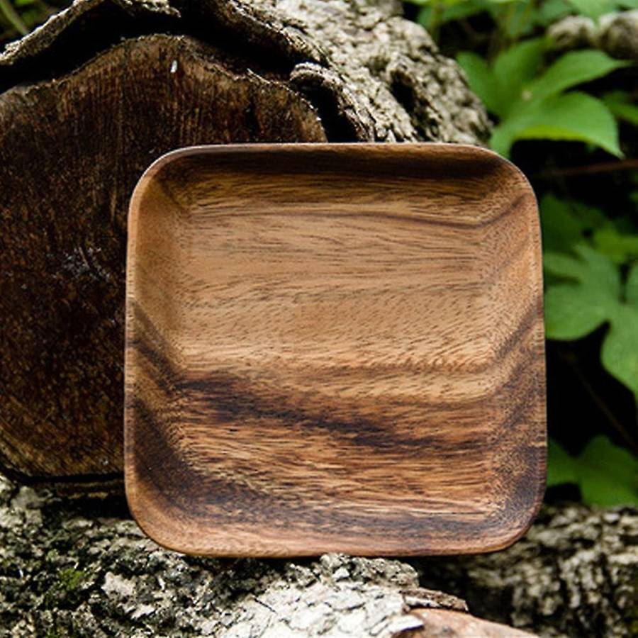 4Pcs Japanese Style Square Solid Wood Plate, Fruit Plate, Snack Plate Sushi Food Dishes Plate Set Wo