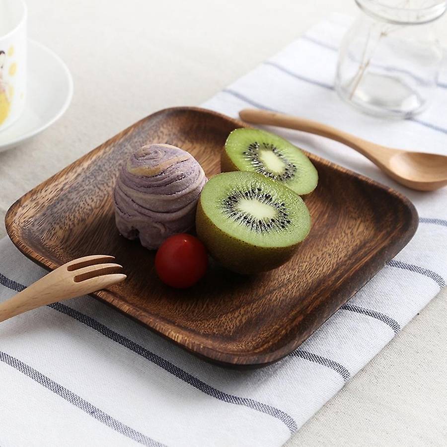 4Pcs Japanese Style Square Solid Wood Plate, Fruit Plate, Snack Plate Sushi Food Dishes Plate Set Wo