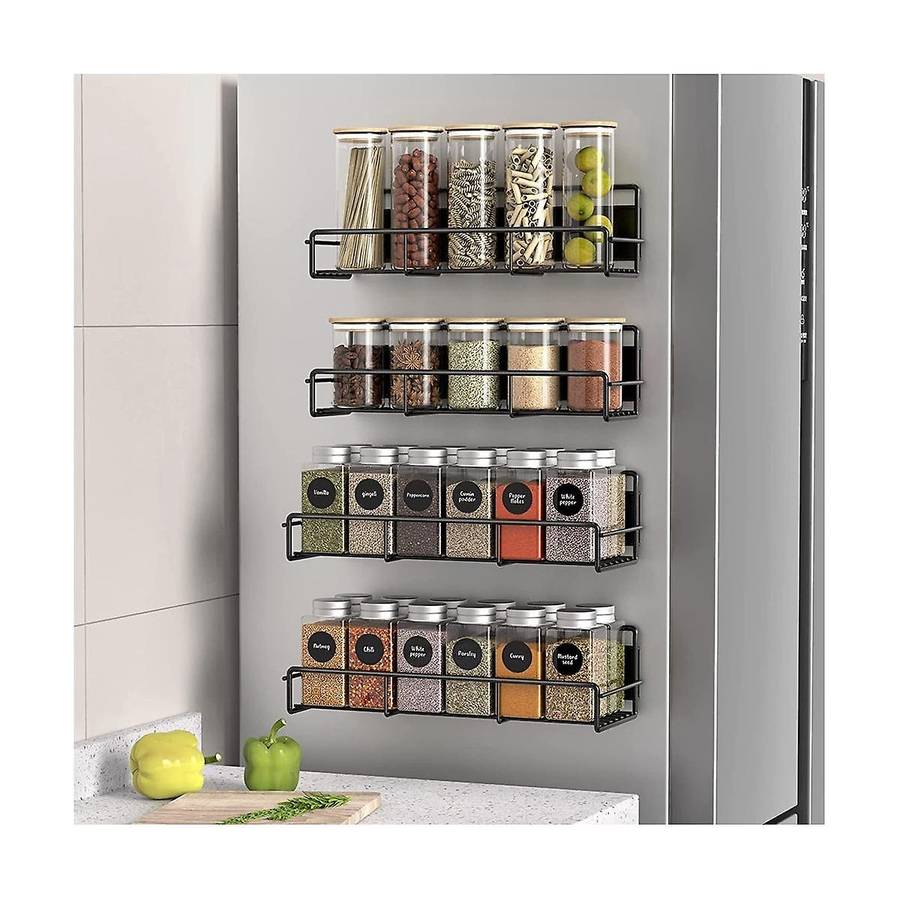 4PCS Magnetic Spice Rack Organizer for Refrigerator and Oven, Metal Fridge Shelf for Kitchen, Black