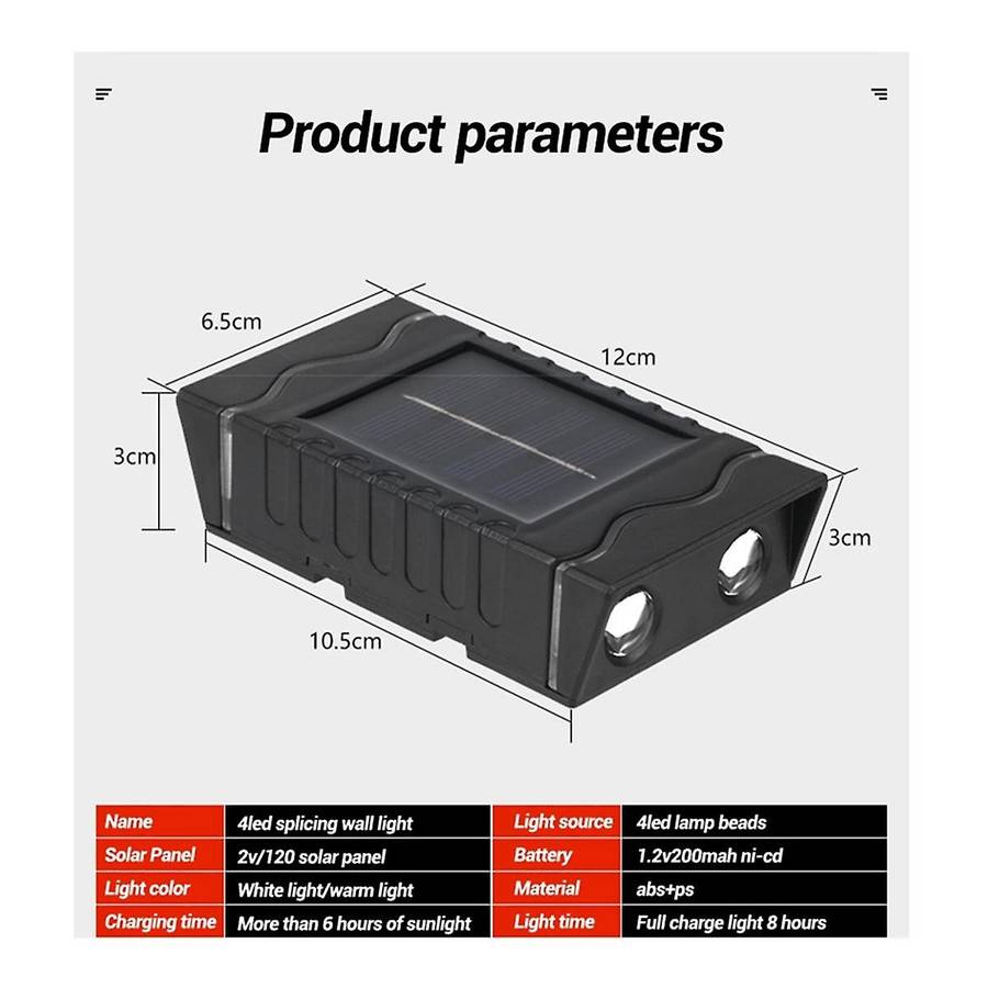 4pcs Outdoor Solar Wall Lights, Square Wireless Sconces, Ip65 Waterproof with Solar Panel