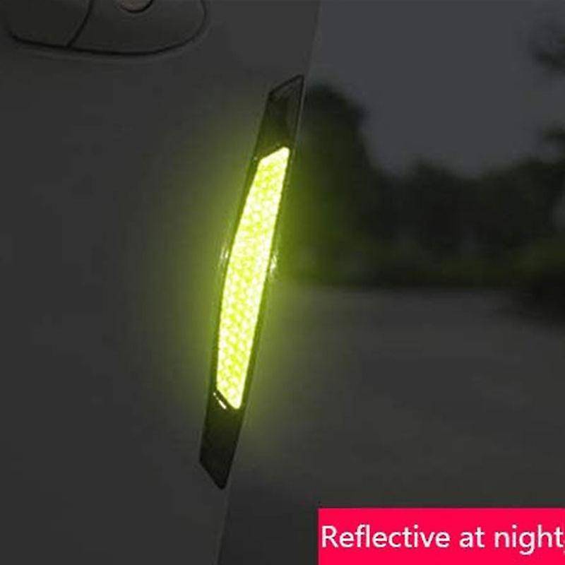 4Pcs Super Green Reflective Stickers Carbon Fiber Strips Car Side Door Edge Bumper Anti-Scratch Prot