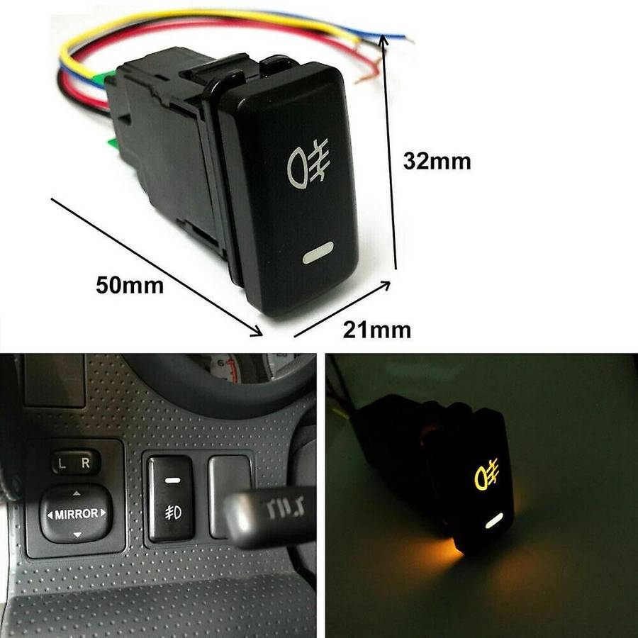 4-Pole 12V Push Button Switch with LED Lights Compatible Fog Lights(33x22mm)