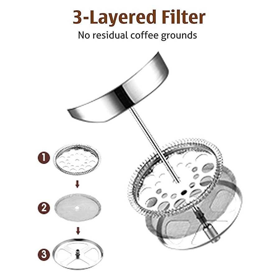 French Press, 1000ML 8 Cups Espresso Coffee Maker Double Wall Stainless Steel Insulated,Tea or Cafet